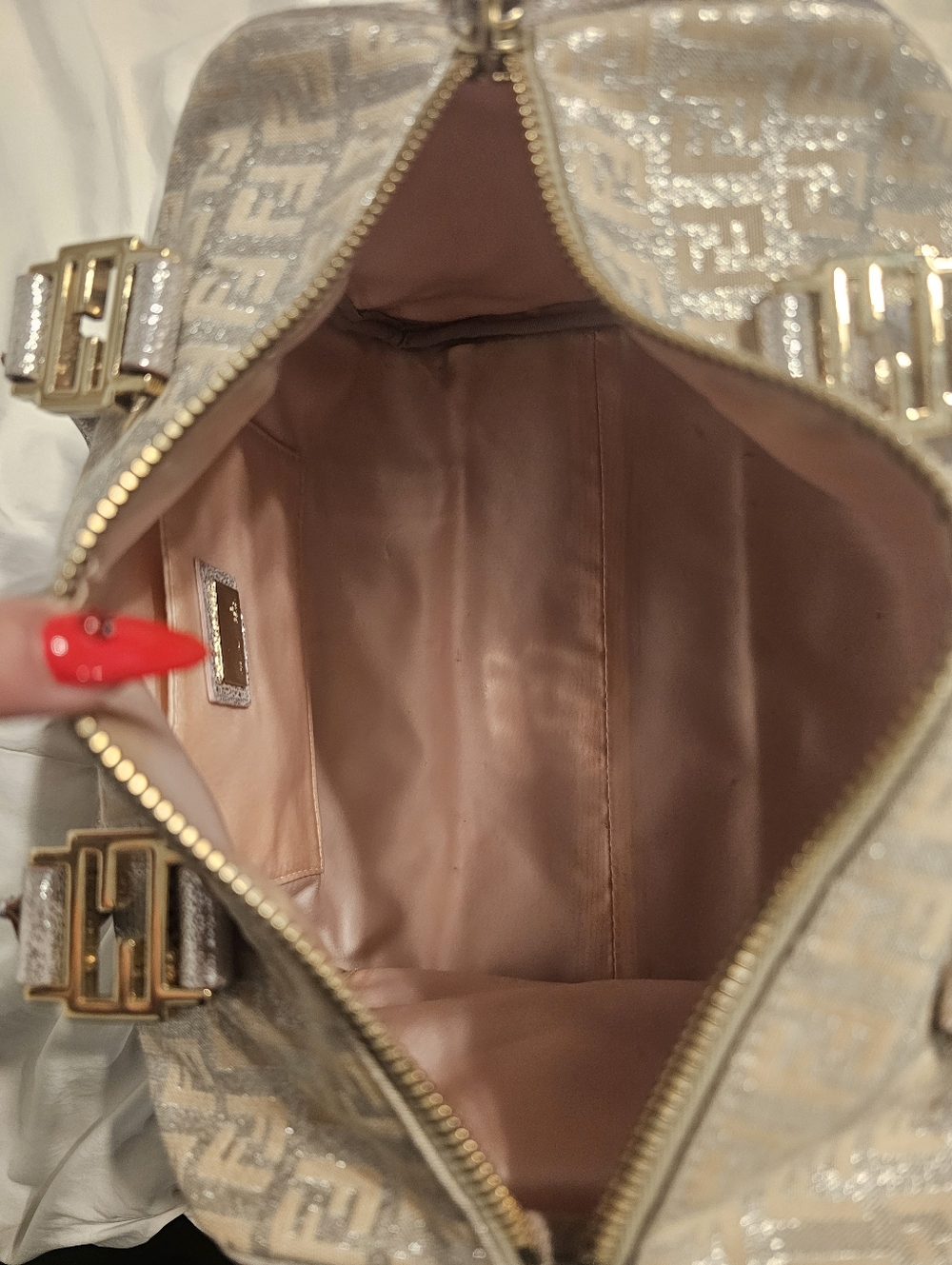 FENDI 2000-2010 Zucchino Canvas Shine Bauletto Forever Boston Bag - Picture 9 of 13